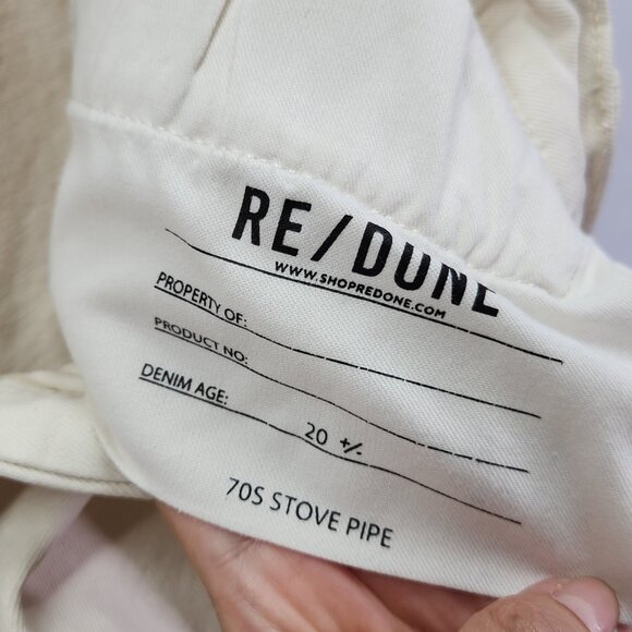 RE/DONE Jeans Size 28 70's Stove Pipe Frayed Ivory High Rise With Stretch - Picture 7 of 14